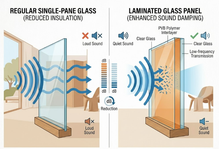 آزمایش عایق صوتی و کاهش دسی بل صدا در شیشه لمینت - Acoustic sound transmission test for laminated noise damping glass