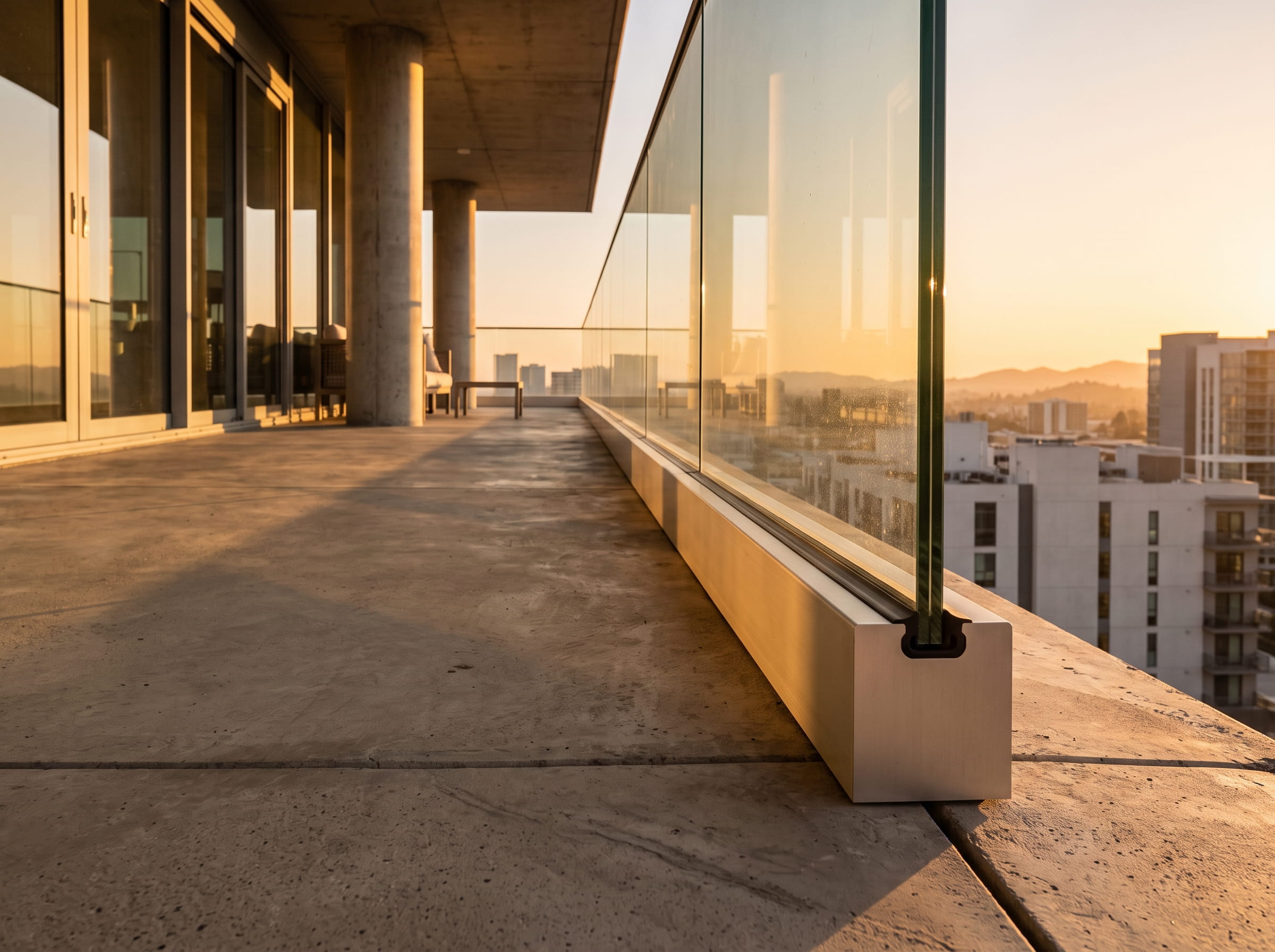 Heavy-duty aluminum base shoe channel for elevated glass balcony railing